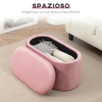 Pouf Panca Contenitore Moderna in Velluto Rosa per Camera da Letto, Soggiorno e Ingresso, 81x40x41cm