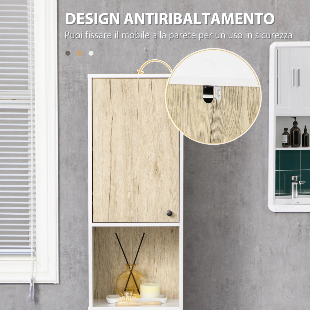 Colonna Bagno con Ripiani e Armadietti in Truciolato ¨C Zephmum ¨C Bianco e Legno, 31.5x30x169 cm