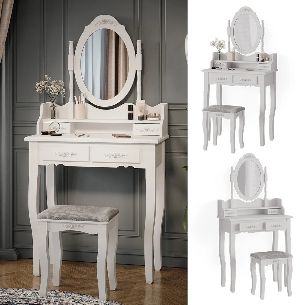 Vicco Tavolo da toeletta Bianco 75 cm con sgabello