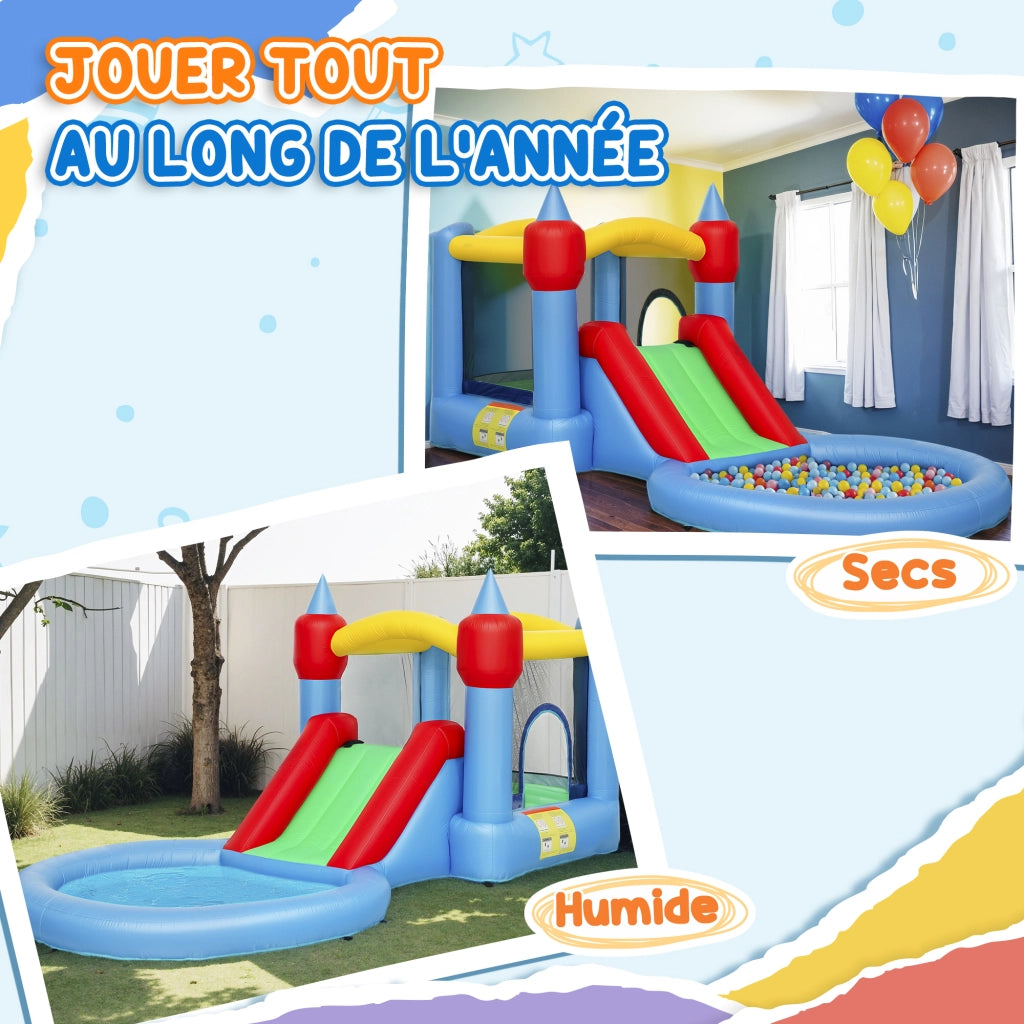 Castello gonfiabile 4in1 con scivolo, canestro basket e piscina palline ¨C Xylo ¨C 415x205x190cm