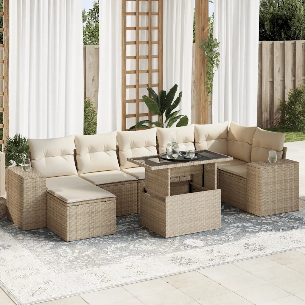 Set Divano da Giardino 8 pz con Cuscini Beige in Polyrattan 3326839