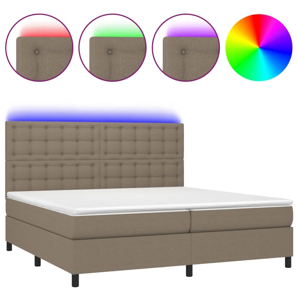 Letto a Molle Materasso e LED tortora 200x200cm in Tessuto 3135225