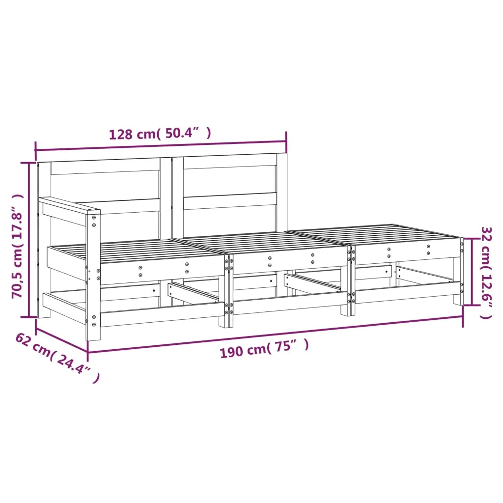 Salotto da Giardino-Set Salotto da Giardino 3 pz in Legno Massello di Pino 989733