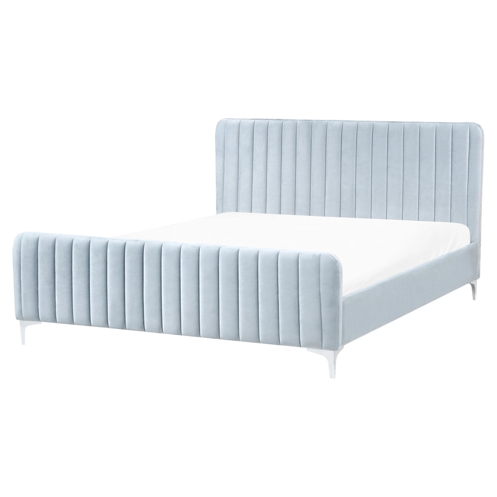 Letto con rete in velluto azzurro 160 x 200 cm testata imbottita gambe moderne in metallo