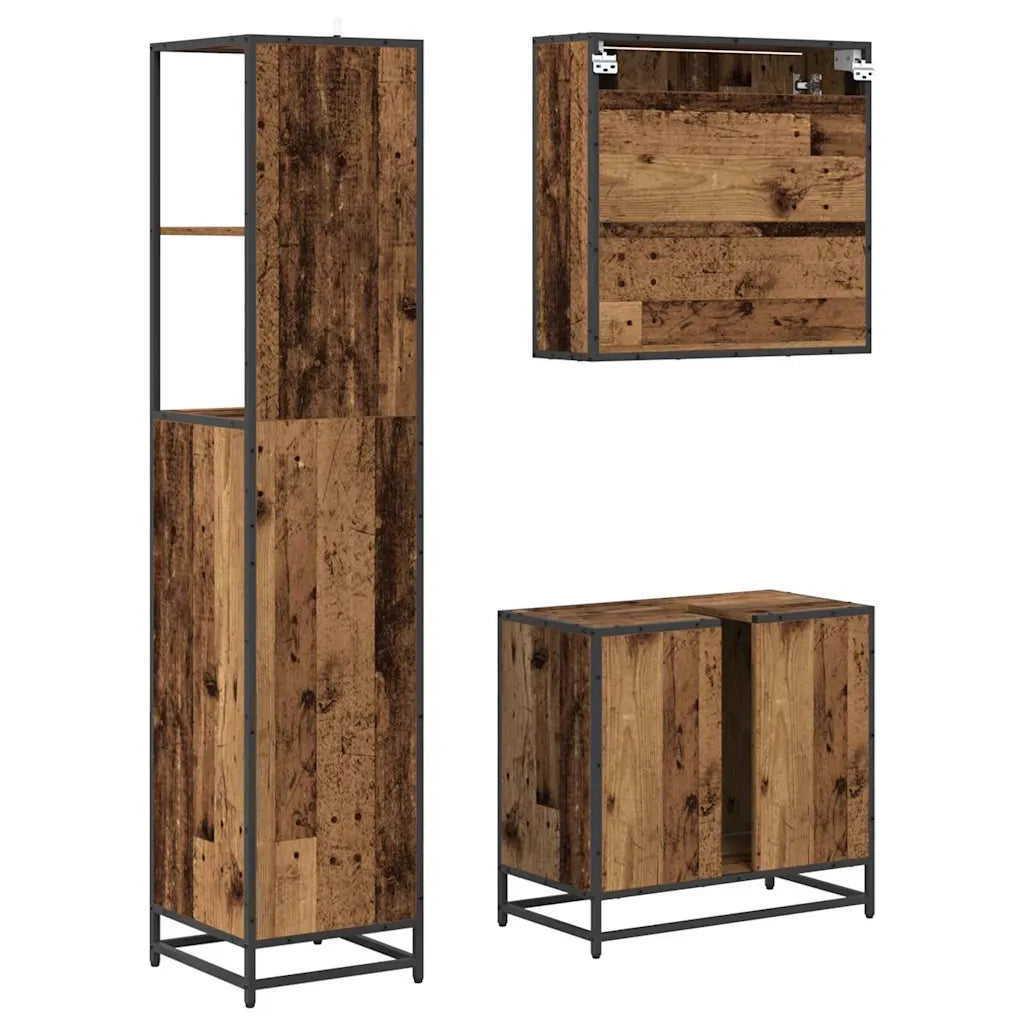Set di mobili per il Bagno | Armadio da bagno con cassetto 3 pz Legno vecchio