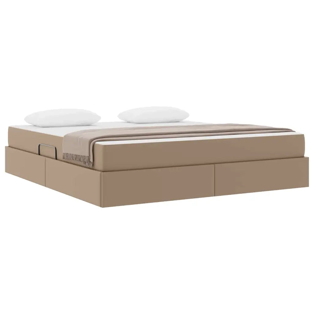 Letto con contenitore e materasso 2 pcs Cappuccino Pelle
