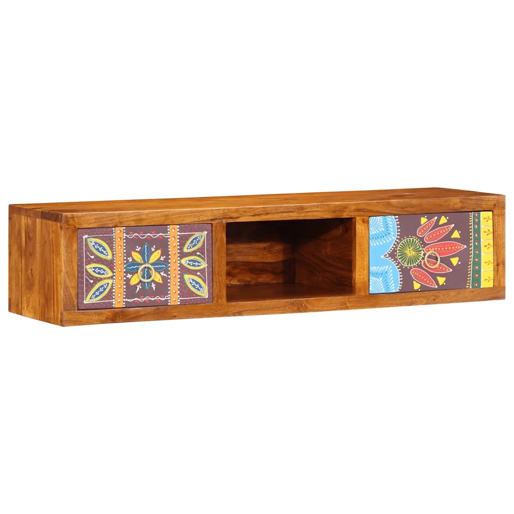 Mobile TV a Parete Multicolore 100x30x22 Legno Massello Acacia