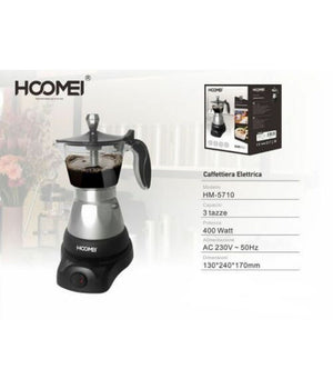 Caffettiera Moka Elettrica 400 Watt Per 3 Tazze Macchina Per Caffe Macinato         