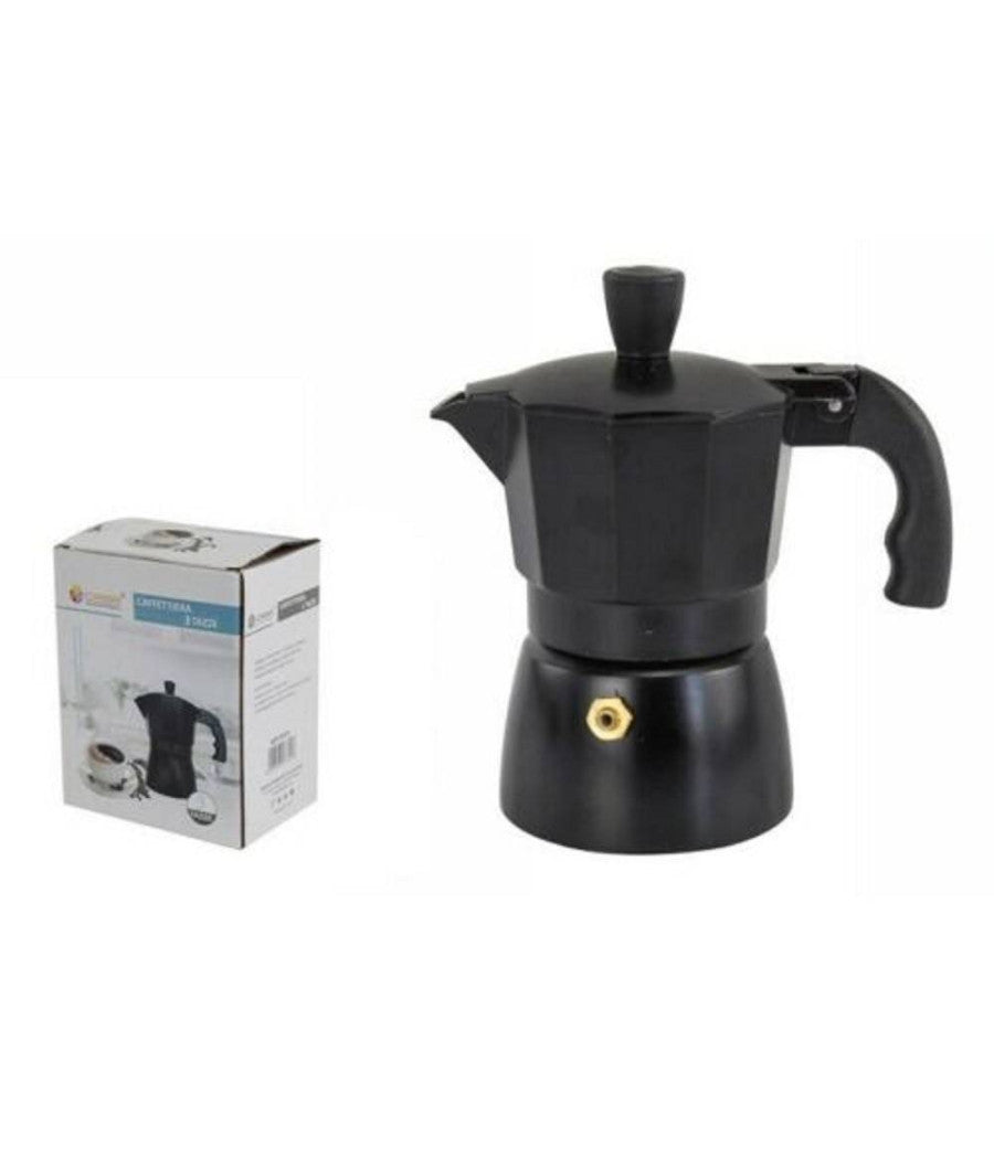Trade Shop - Caffettiera Moka Macchinetta Caffè Espresso Nera Opaca Misura 3 Tazze -