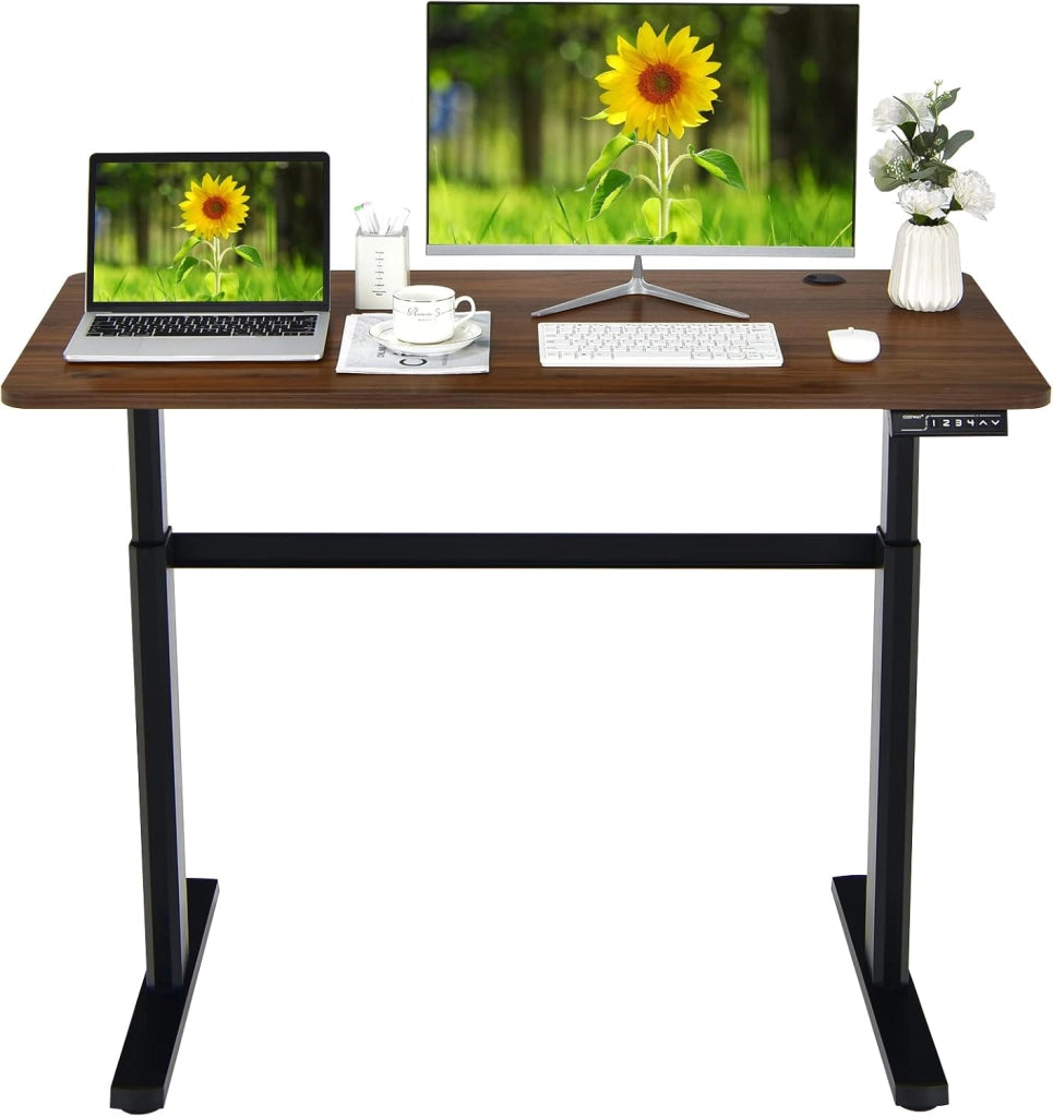 Scrivania Elettrica Regolabile in Altezza, Scrivania con Controllo Porta di Ricarica USB, Scrivania in Piedi, Scrivania per Computer, 59,5x99x71,5-121,5 cm, Marrone