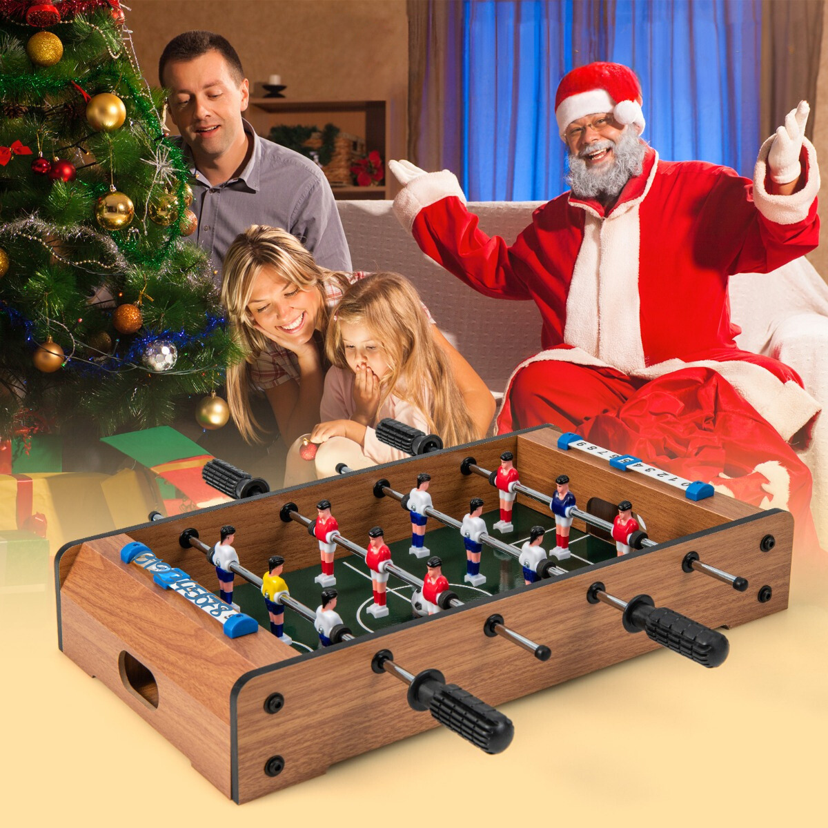 Calcio balilla mini per 2 giocatori, Calcetto da tavolo salvaspazio con maniglie resistenti 2 palloni Naturale-Stanza dei giochi