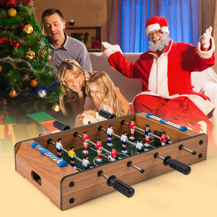 Calcio balilla mini per 2 giocatori, Calcetto da tavolo salvaspazio con maniglie resistenti 2 palloni Naturale-Stanza dei giochi