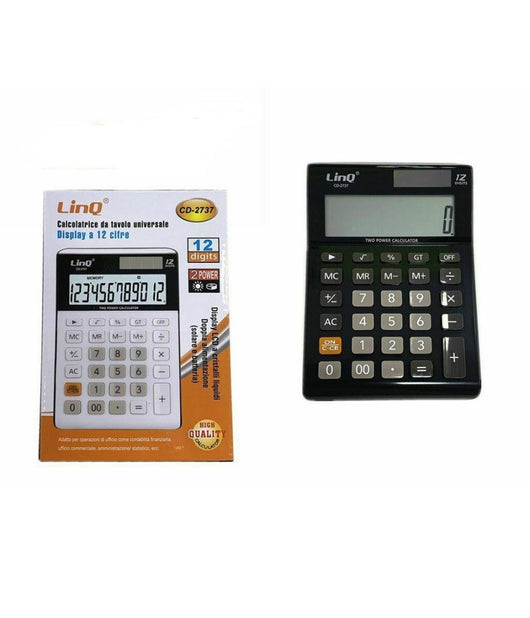 Calcolatrice Elettronica 12 Cifre Carica Solare Linq Cd-2737 Casa Scuola Ufficio         