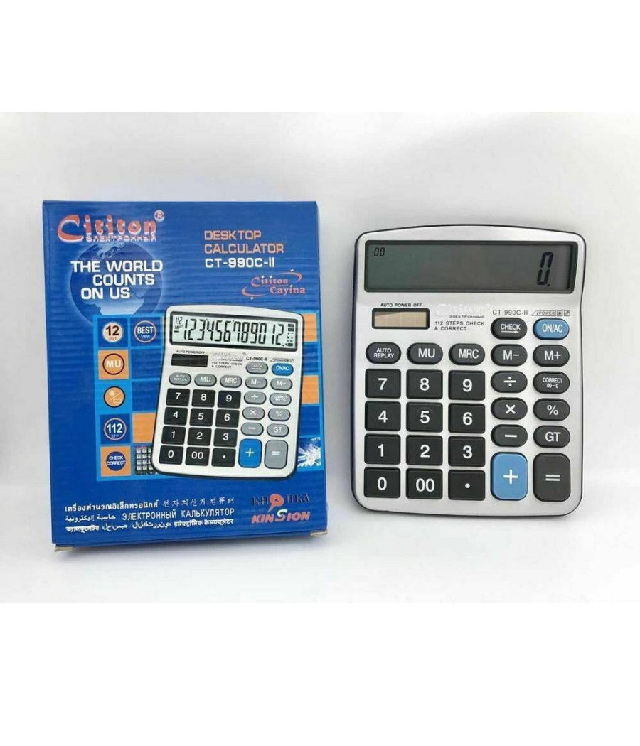 Calcolatrice Elettronica Digitale Cititon Ct-990c-ii 12 Cifre Solare Display         