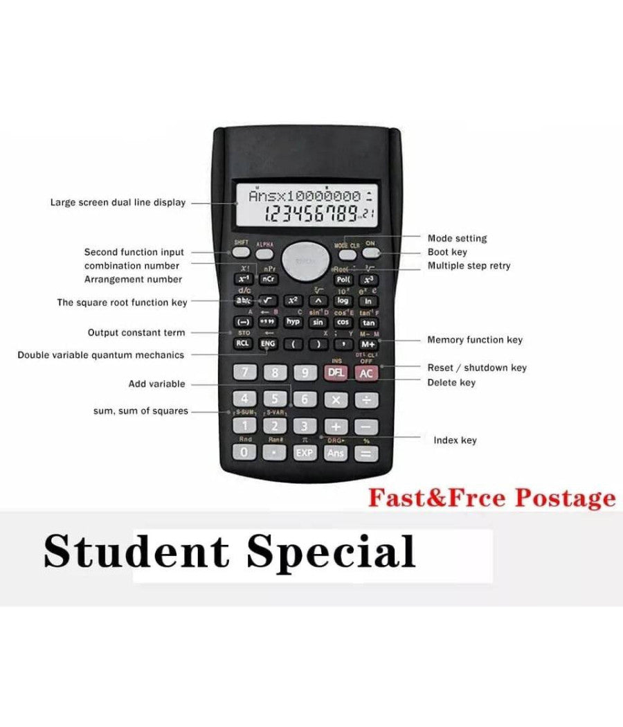 Calcolatrice Scientifica Ingegneria Scuola Ufficio 240 Funzioni Con Custodia         
