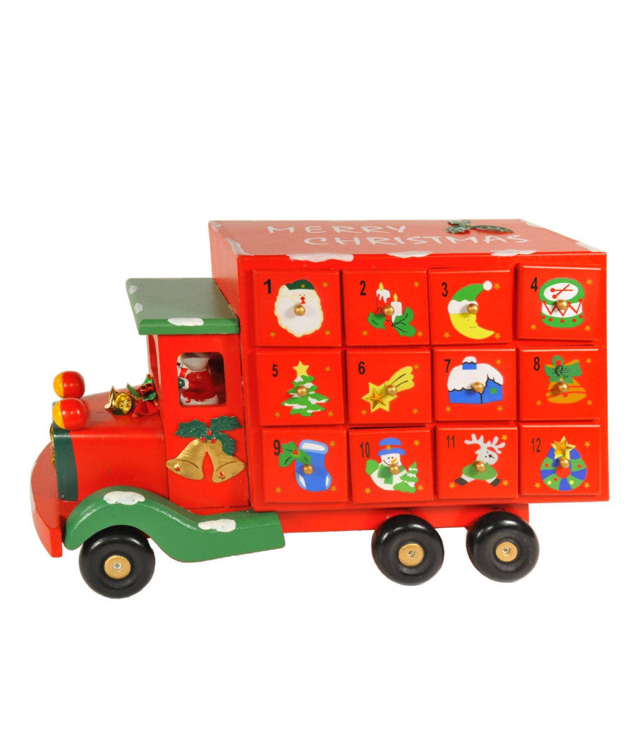 Calendario Avvento Furgoncino Di Natale In Legno Cassetti Decorazioni Natalizie         