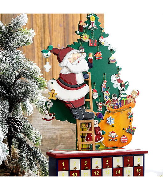 Calendario Dell'avvento Babbo Natale In Legno 24 Cassetti Decorazioni Natalizie         