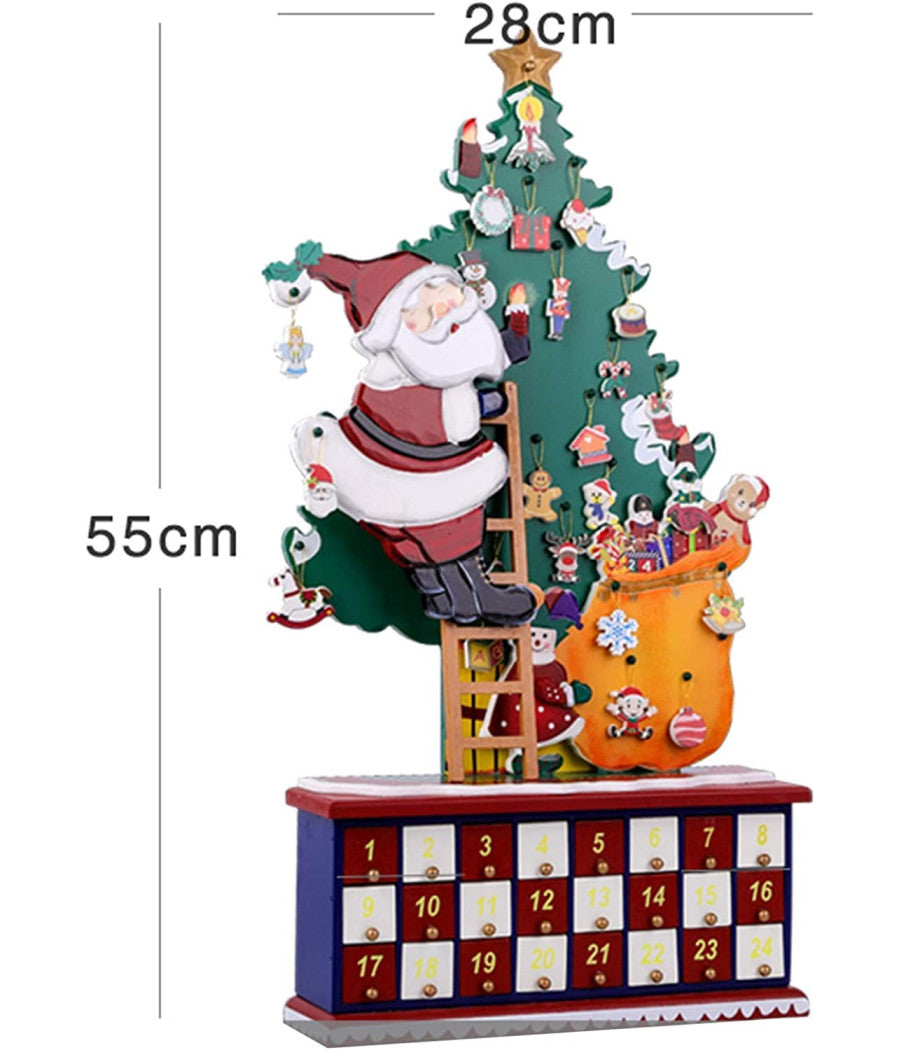 Calendario Dell'avvento Babbo Natale In Legno 24 Cassetti Decorazioni Natalizie         