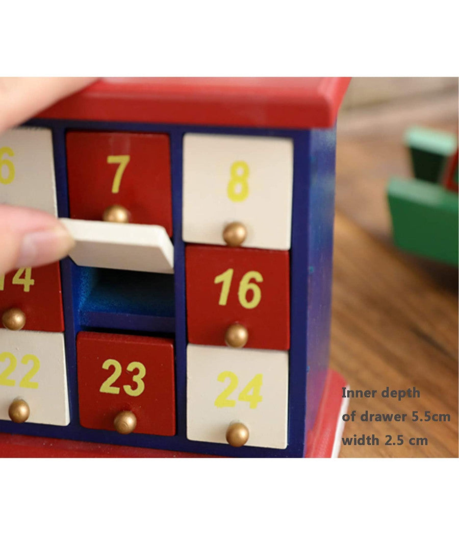 Calendario Dell'avvento Babbo Natale In Legno 24 Cassetti Decorazioni Natalizie         