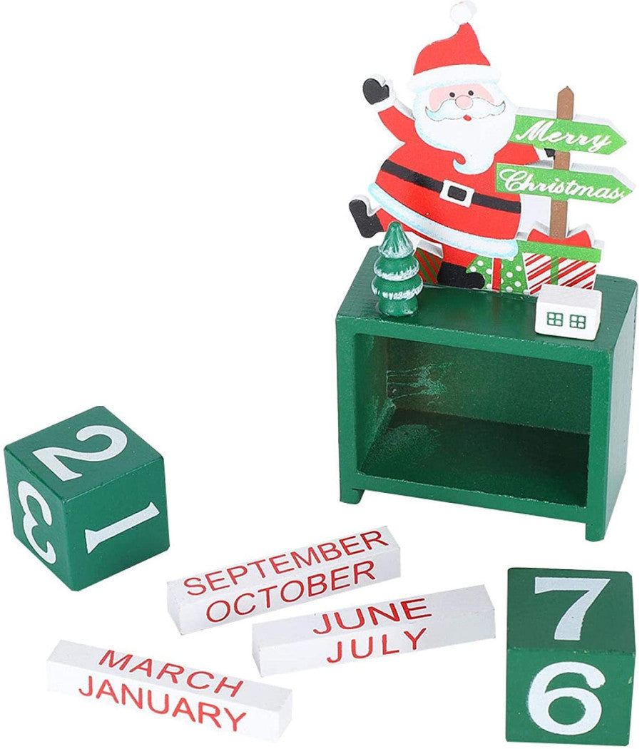 Calendario Dell'avvento Babbo Natale In Legno Datario Data Decorazioni Natalizie         