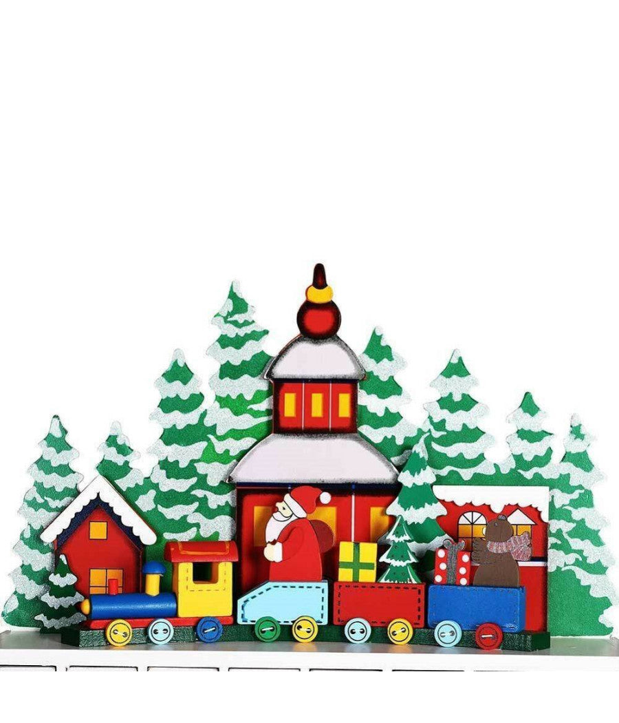 Calendario Dell'avvento Trenino Natalizio Di Babbo Natale In Legno 24 Cassetti         