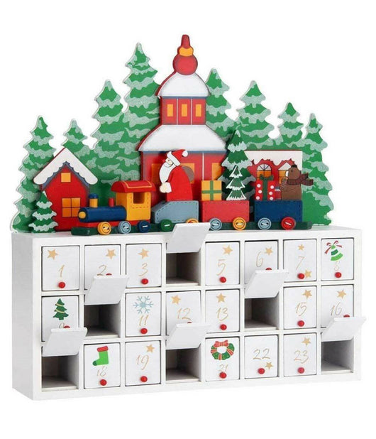 Calendario Dell'avvento Trenino Natalizio Di Babbo Natale In Legno 24 Cassetti         