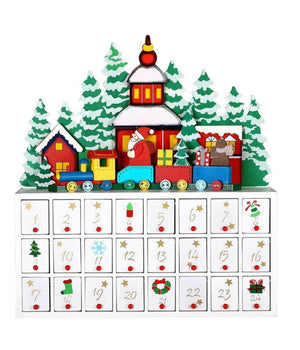 Calendario Dell'avvento Trenino Natalizio Di Babbo Natale In Legno 24 Cassetti         