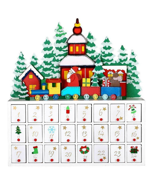 Calendario Dell'avvento Trenino Natalizio Di Babbo Natale In Legno 24 Cassetti         