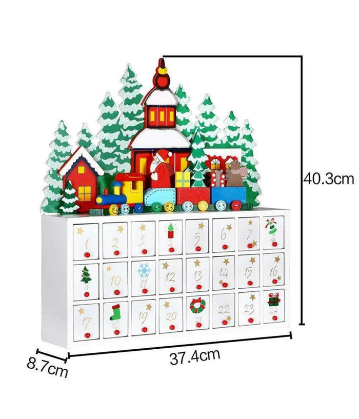 Calendario Dell'avvento Trenino Natalizio Di Babbo Natale In Legno 24 Cassetti         