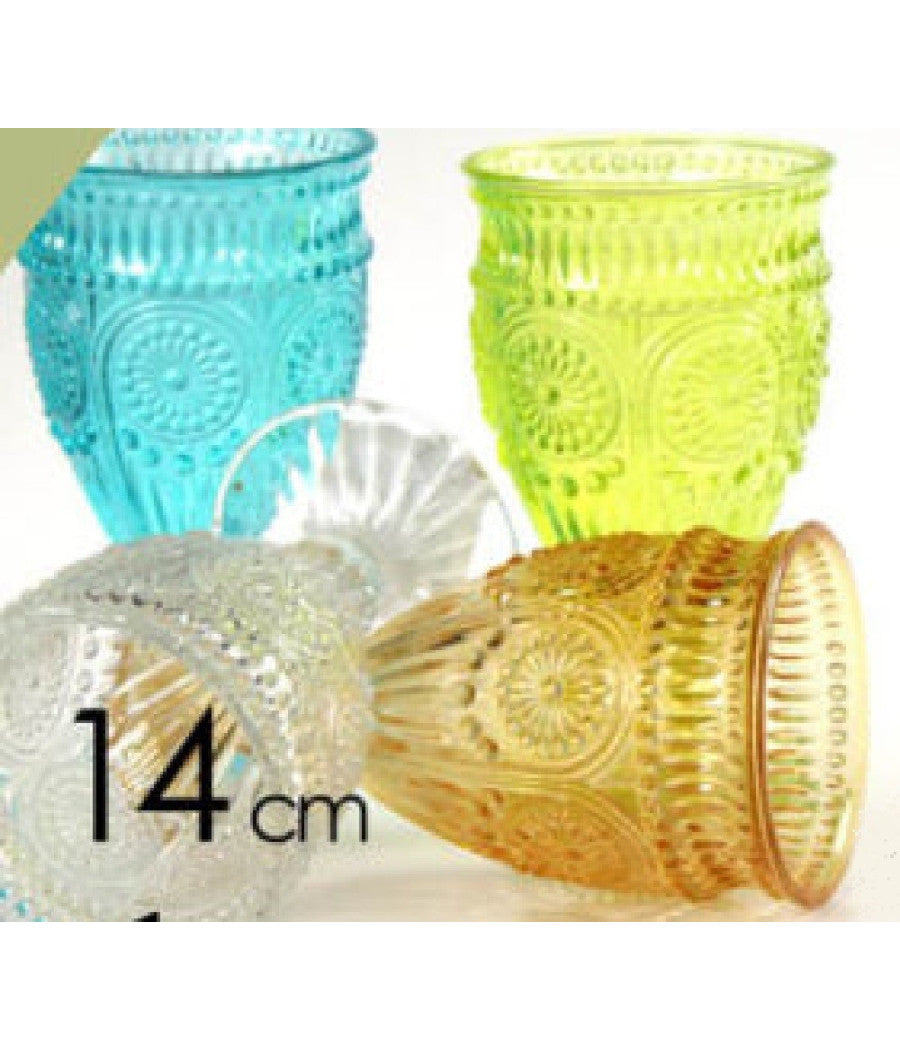 Calice Vino Bicchiere Cocktail Acqua Drink Colori Assortiti 14cm In Vetro 628023         