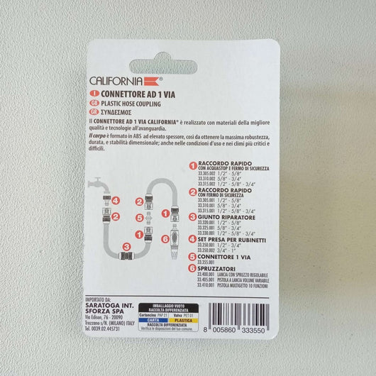 California connettore a 1 via per raccordi tubo giardino