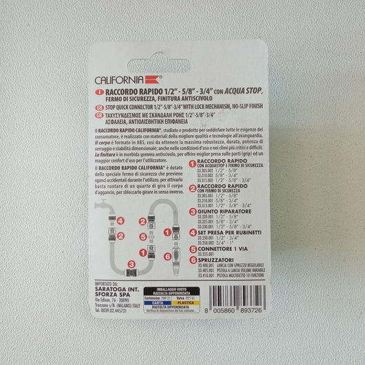 California 3/4 - 5/8 - 1/2 raccordo portagomma per tubo giardino