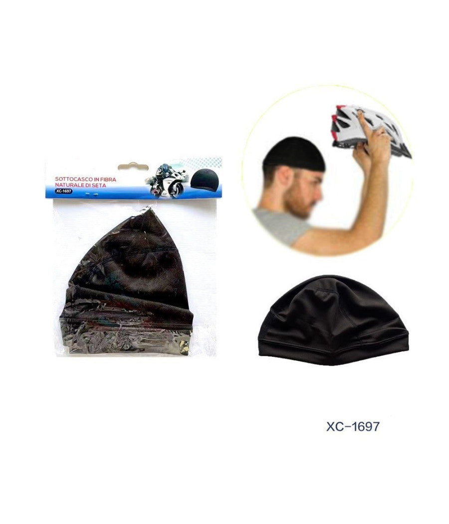 Calotta Sottocasco Cappello In Fibra Naturale Di Seta Per Moto Bici Nero Xc-1697         