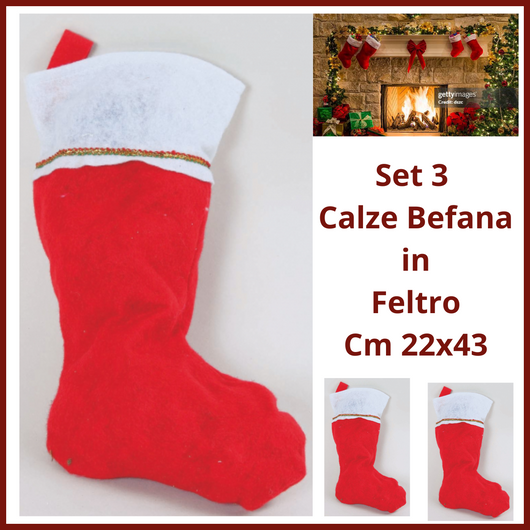 Calza befana rossa set 3 calze decorazioni natalizie in feltro regali di natale addobbi natalizi vintage