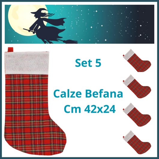 Calza befana vintage  set 5 calze scozzese a quadri decorazioni natalizie in feltro natale addobbi natalizi