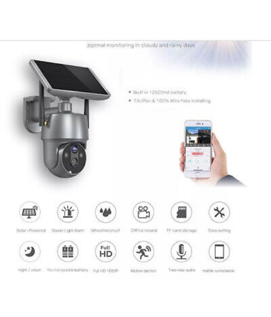 Camera Con Pannello Solare Wifi P2p 355° 12a 3,6mm Audio Bidirezionale Q-sx01         