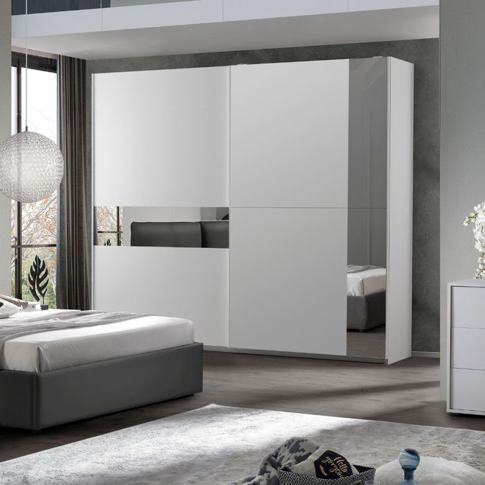 Camera da letto Manon con armadio 2 ante scorrevoli colore bianco e grigio