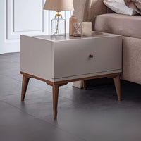 Camera da letto grigio noce e caffè con armadio e letto contenitore Pastel