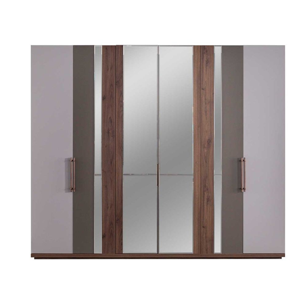 Camera da letto grigio noce e caffè con armadio e letto contenitore Pastel