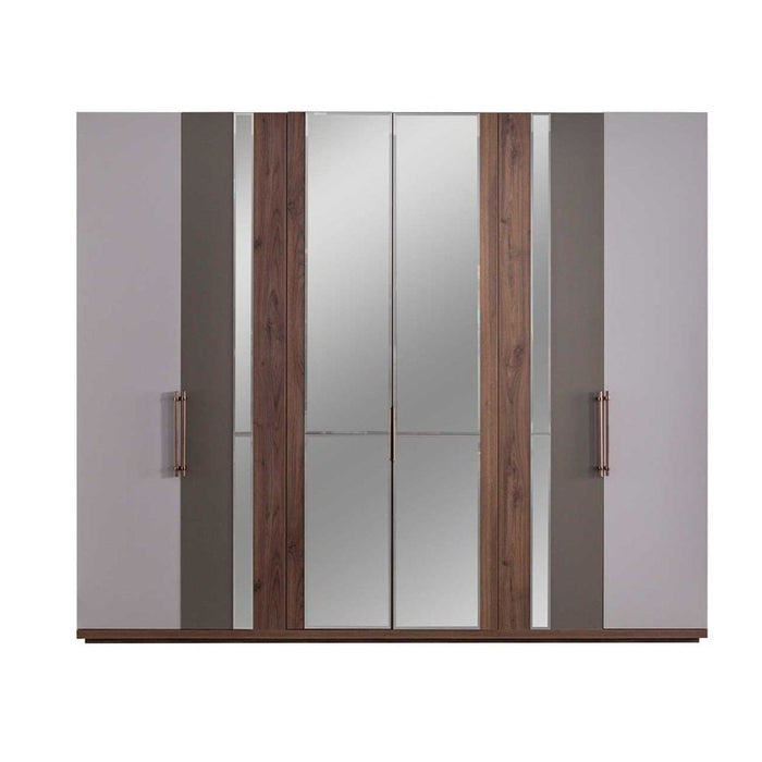 Camera da letto grigio noce e caffè con armadio e letto contenitore Pastel