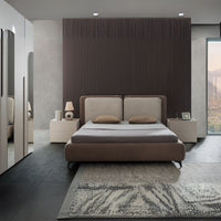 Camera da letto cashmere olmo biscotto armadio 6 ante con specchi e letto contenitore Loana