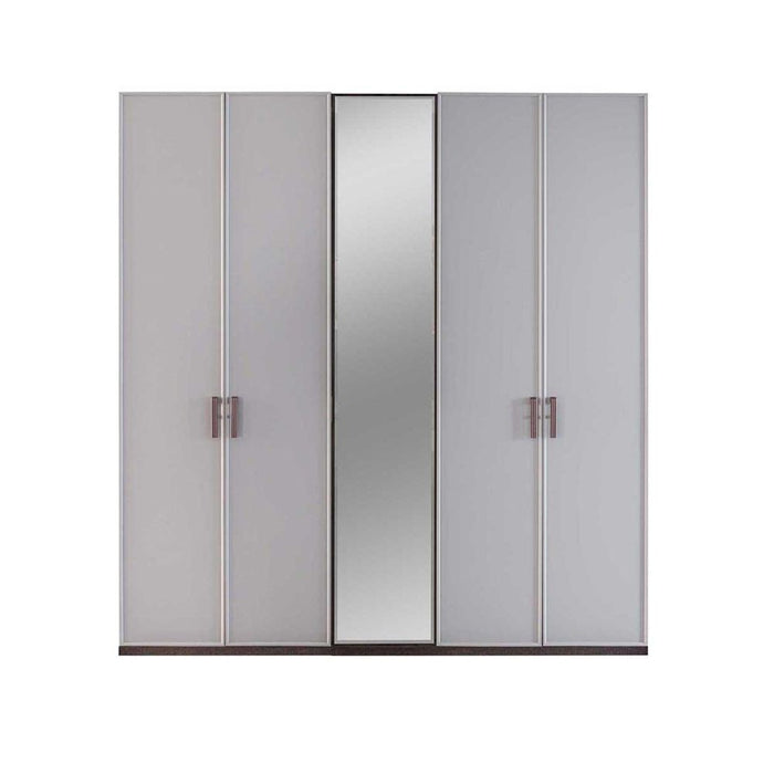 Camera da letto Merlin noce mozambik spatolato armadio 6 ante e letto contenitore