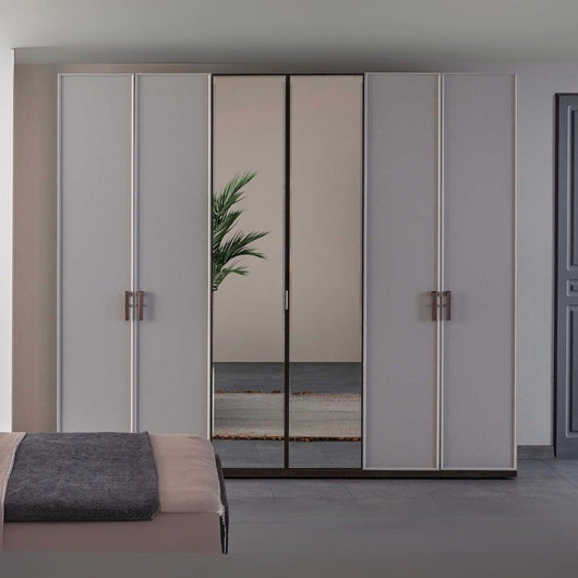 Camera da letto Merlin noce mozambik spatolato armadio 6 ante e letto contenitore