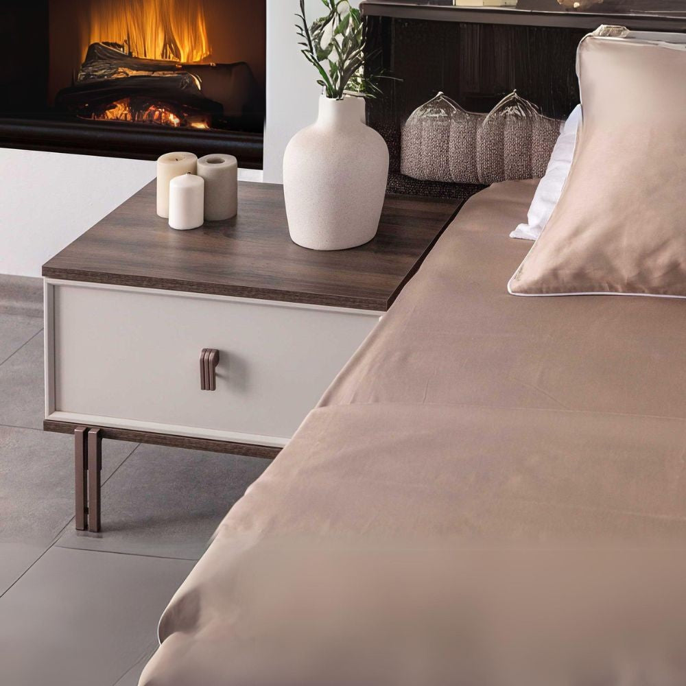 Camera da letto Merlin noce mozambik spatolato armadio 6 ante e letto contenitore