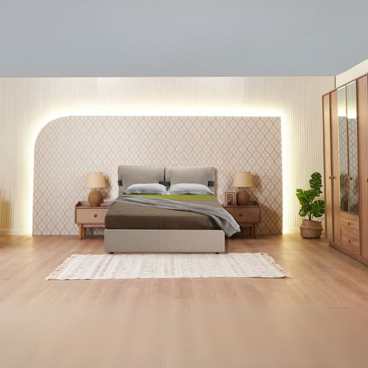 Camera da letto Natura colore rovere miele effetto vimini e armadio a specchio