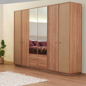 Camera da letto Natura colore rovere miele effetto vimini e armadio a specchio