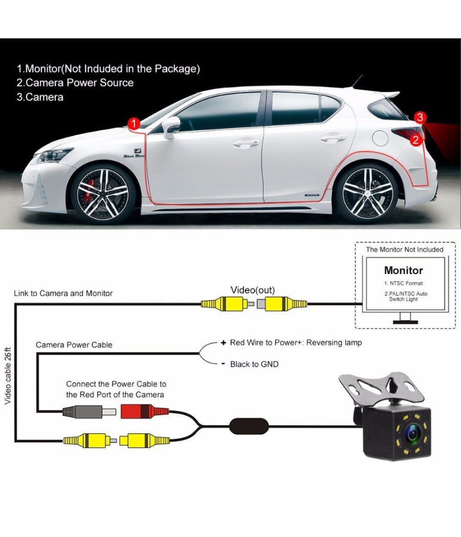 Camera Telecamera Retromarcia Auto Camper 8 Led 170° 420tvl Con Staffa         