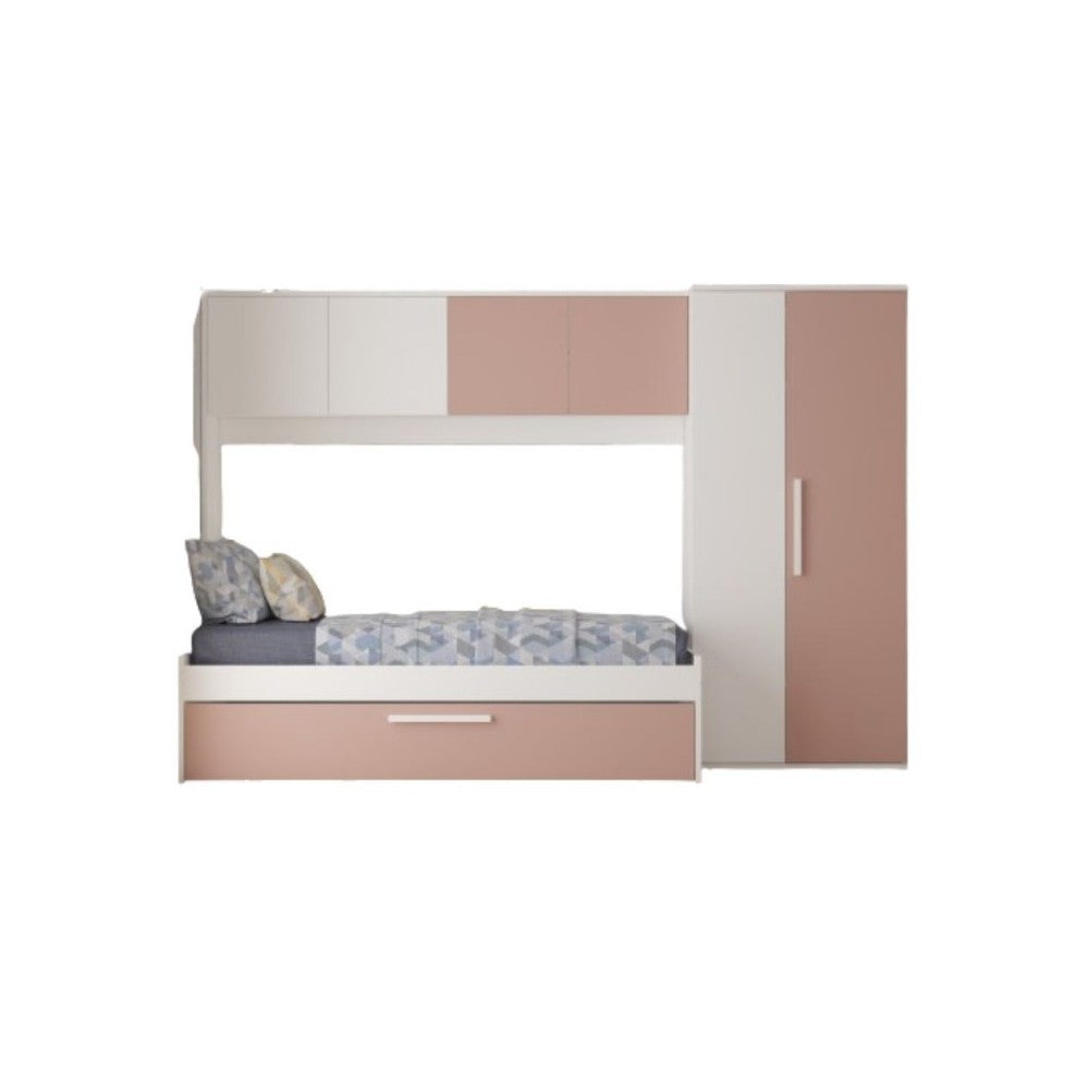 Cameretta a ponte con letto estraibile 6007 colore bianco e rosa antico reversibile
