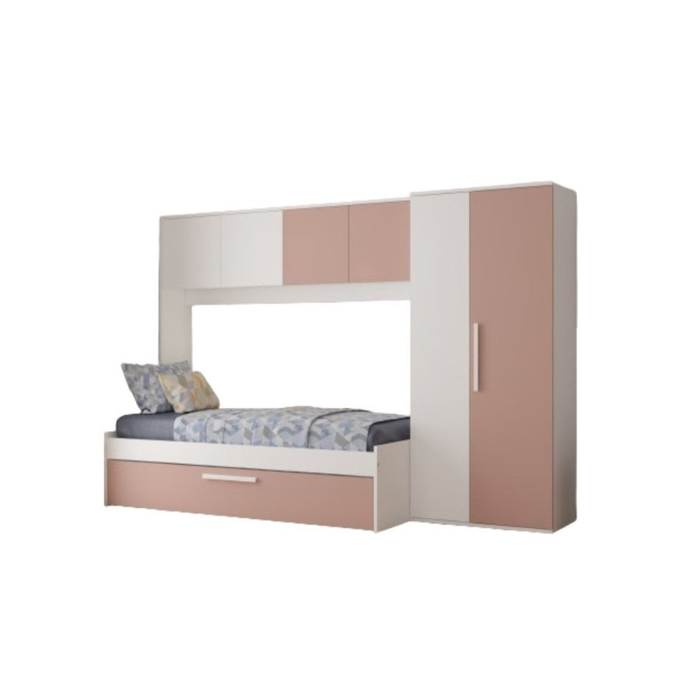 Cameretta a ponte con letto estraibile 6007 colore bianco e rosa antico reversibile