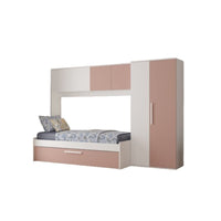 Cameretta a ponte con letto estraibile 6007 colore bianco e rosa antico reversibile